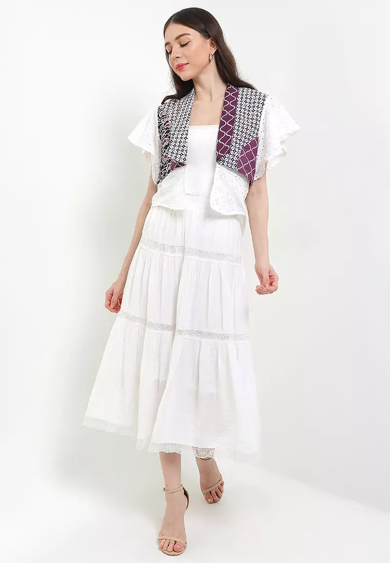 Outer Atasan Wanita Cardigan Vest Ansika White Maroon