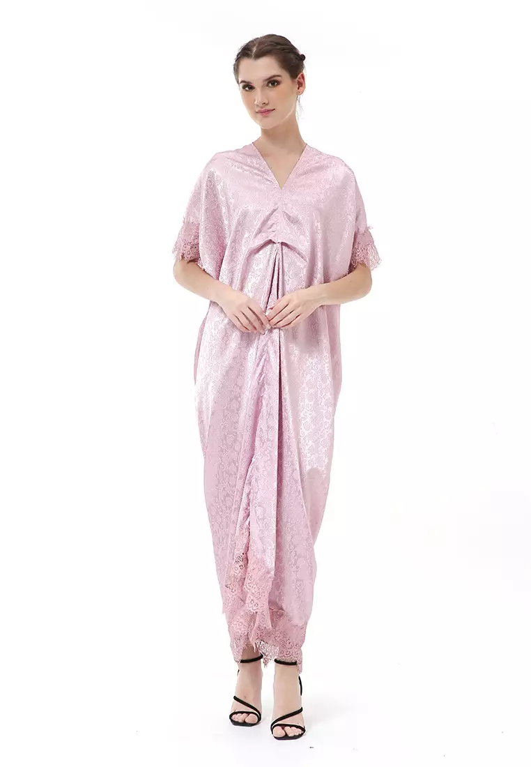 Rachel Dress Wanita Long Kaftan Traditional Motive Material Jaguar ORIGINAL - Taro