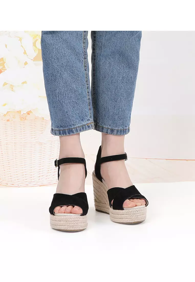 11CM Cow Suede Cross Strap Wedge Sandals HB2024128648