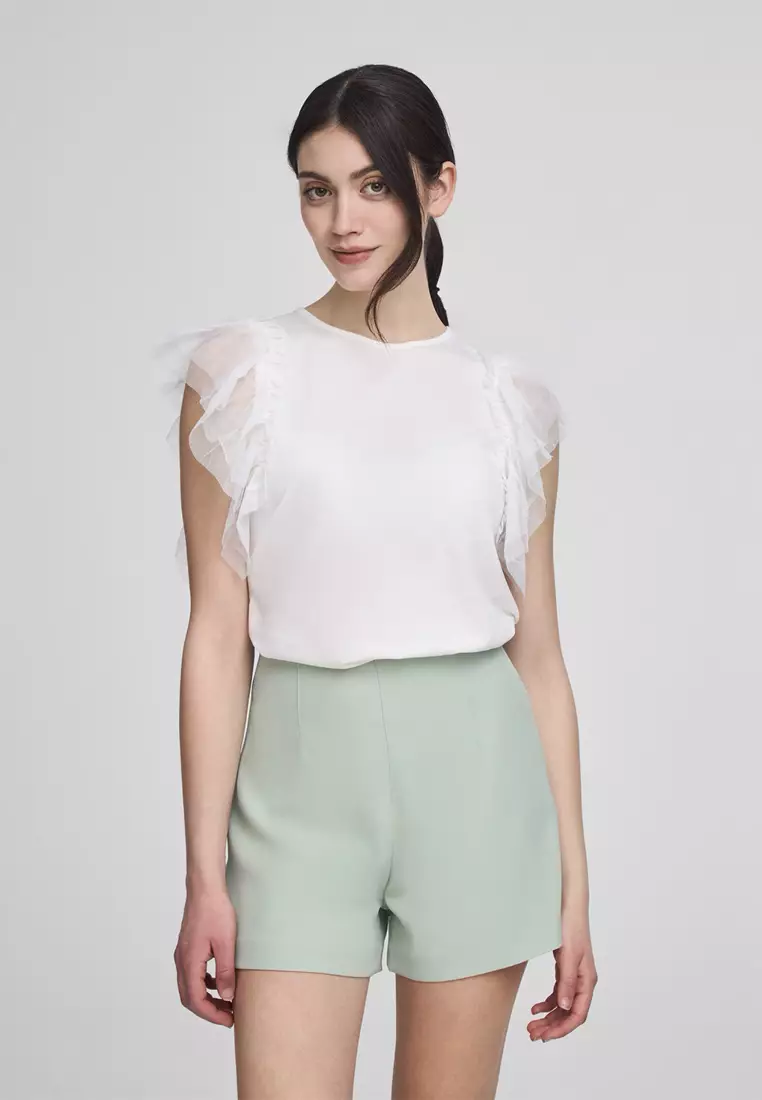 Terranova Crew Neck with Tulle Flounces for Women