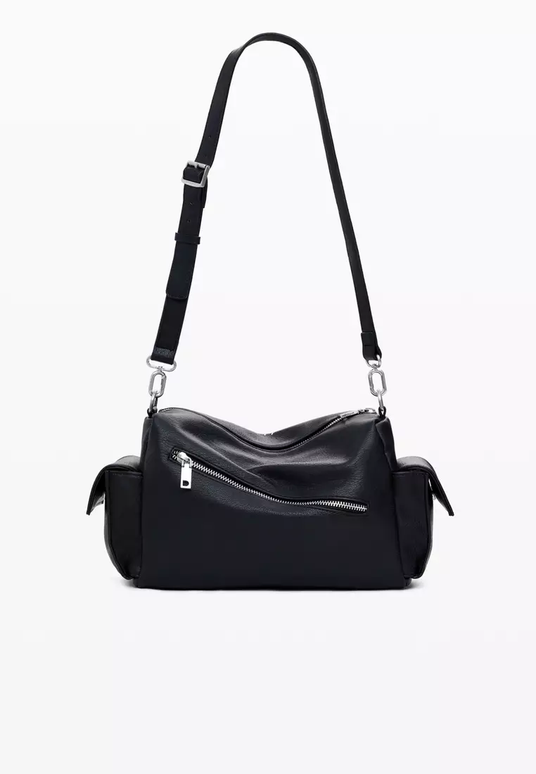 Medium faux leather shopper bag with letters