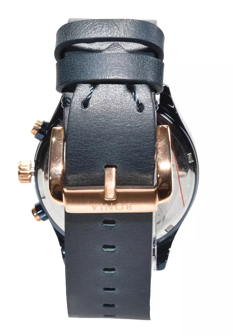 Bonia - Jam Tangan Pria - Rosegold - Blue Leather Strap - BNB10393-1582C
