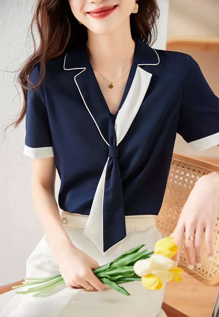 Blouse Designs Blouse Dress Shirt Buy Halo Colourblock Tied