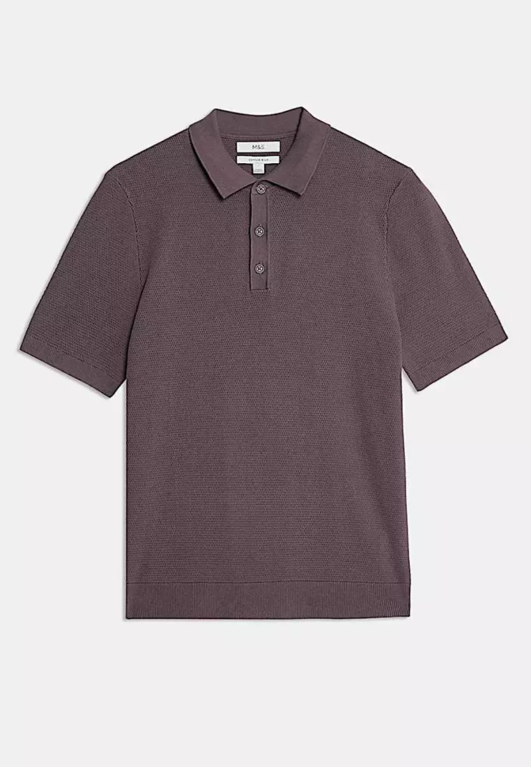 Cotton Rich Textured Knitted Polo Shirt