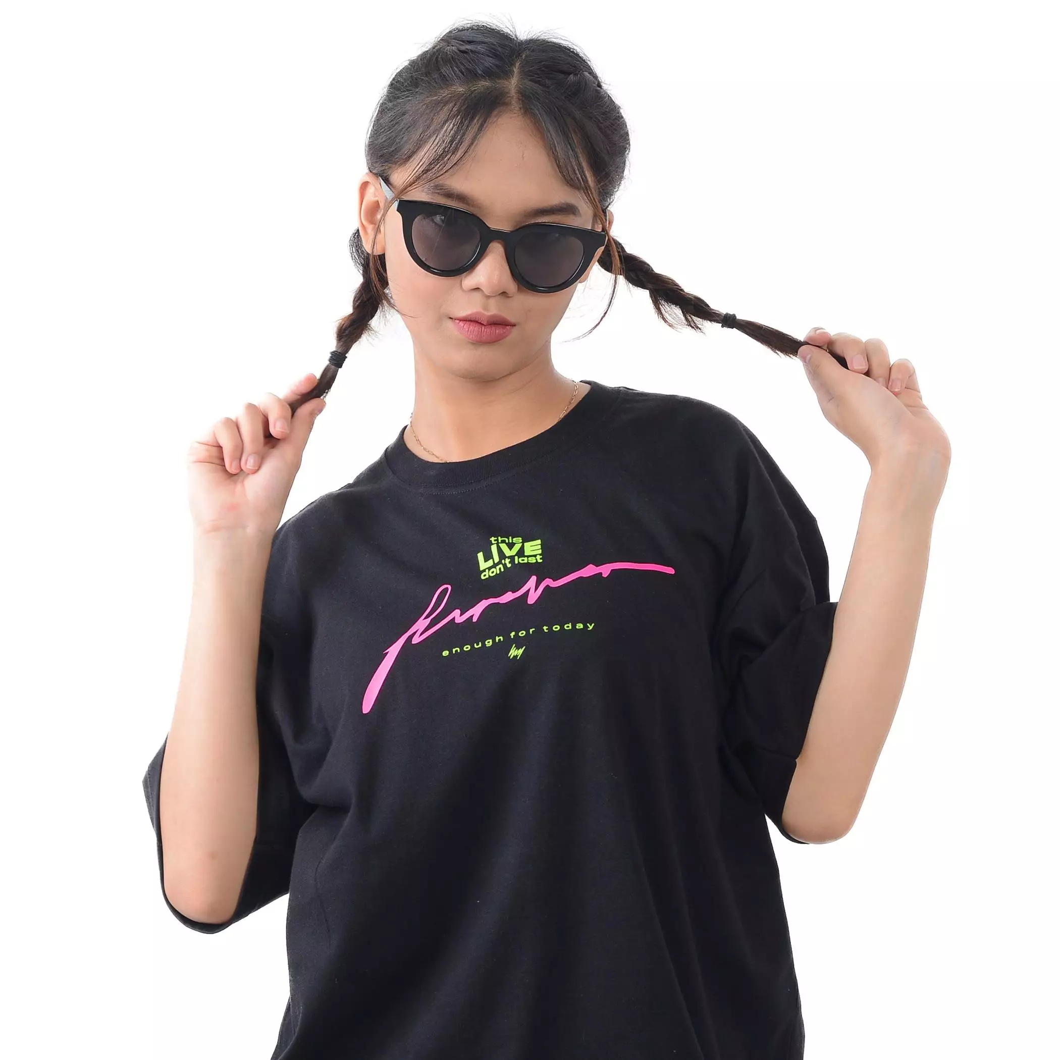 Kuiy - Enough T-Shirt Kaos Oversize Live Forever Black EN042 Wanita Oblong