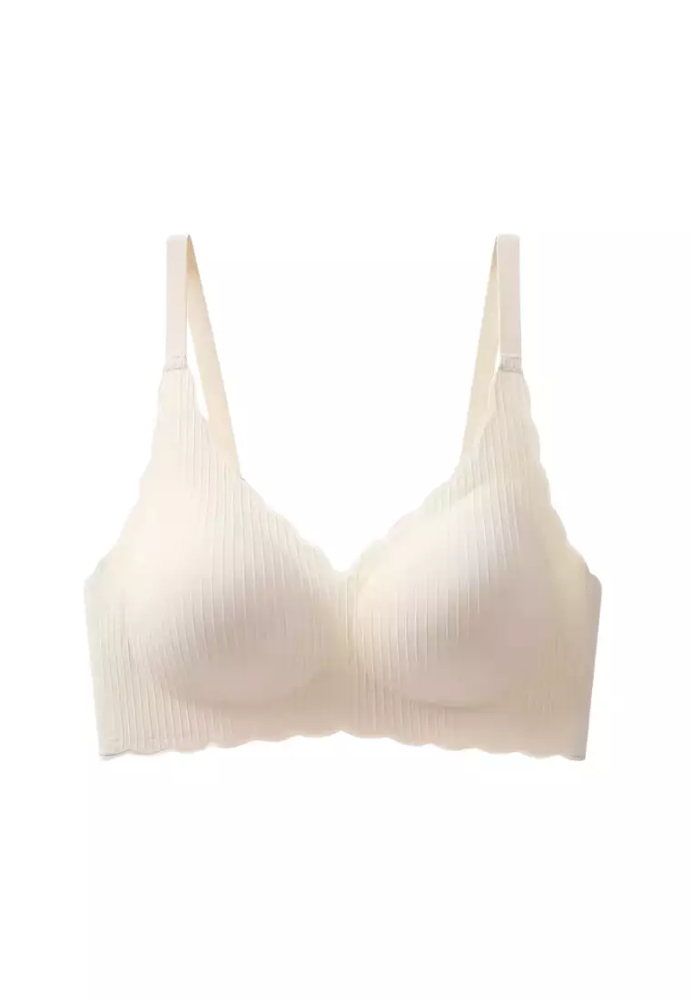 Premium Martha Scallop Seamless Wireless Push Up Bra in White