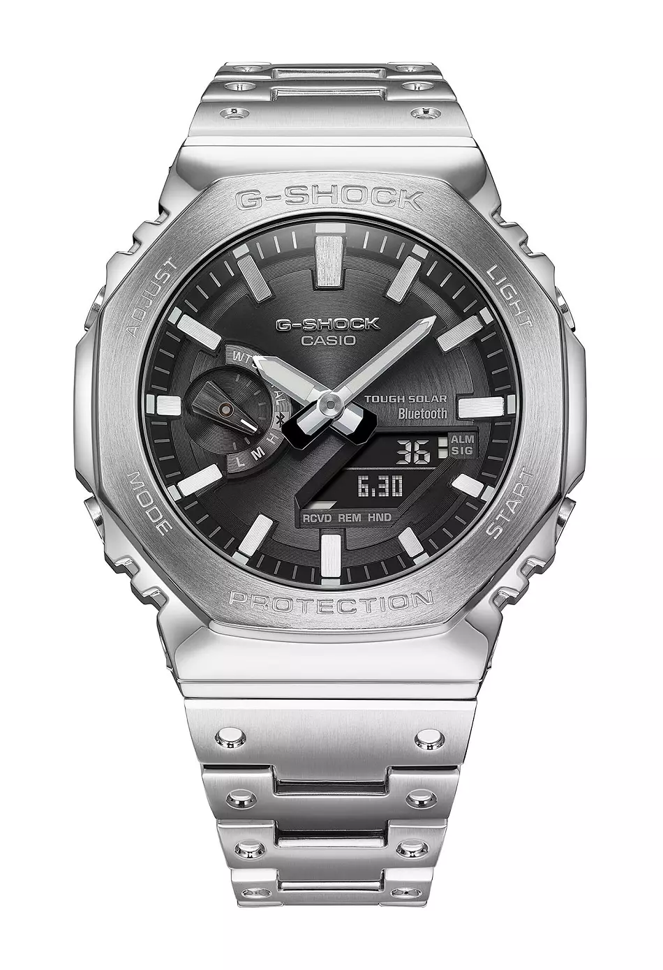 Men GM-B2100SD-1A Stainless steel Metal Silver Grey Solar Powered