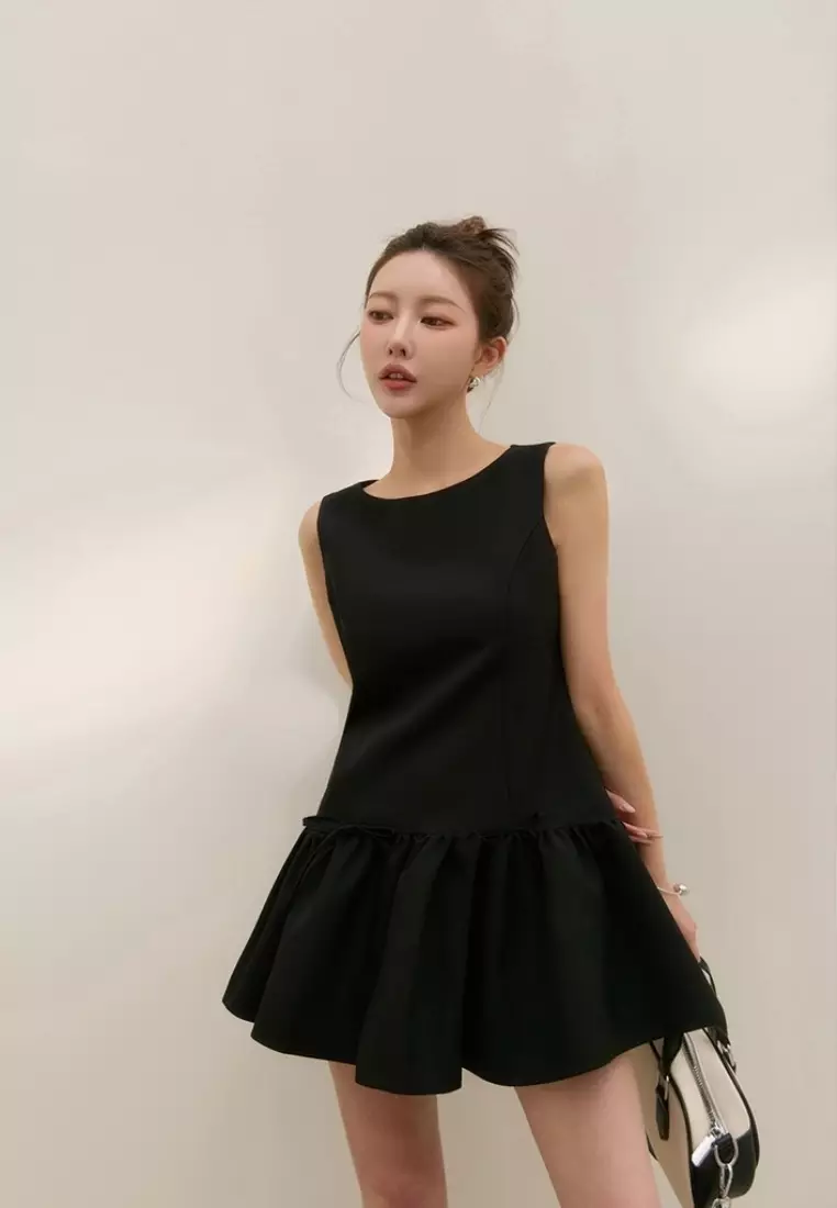 Elegant Bow Tie Vintage Puffy Tank Mini Dress CA26041612BK