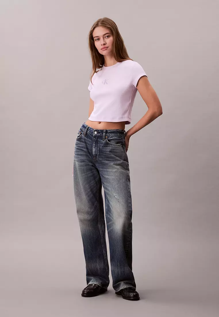 修身短版商標T恤 - Calvin Klein Jeans