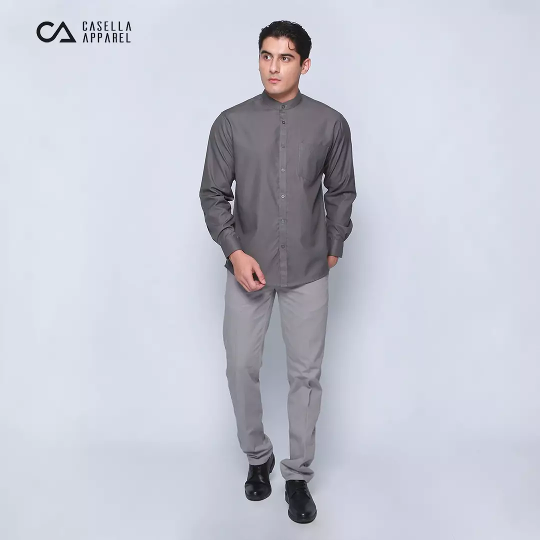 Simple Perfect Kemeja Pria Lengan Panjang Kerah Shanghai Polos Basic 7721 Dark Grey