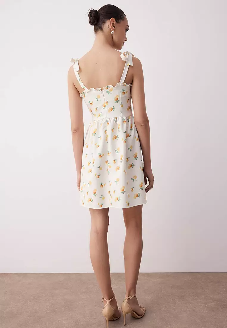 Printed Tie Straps Mini Dress