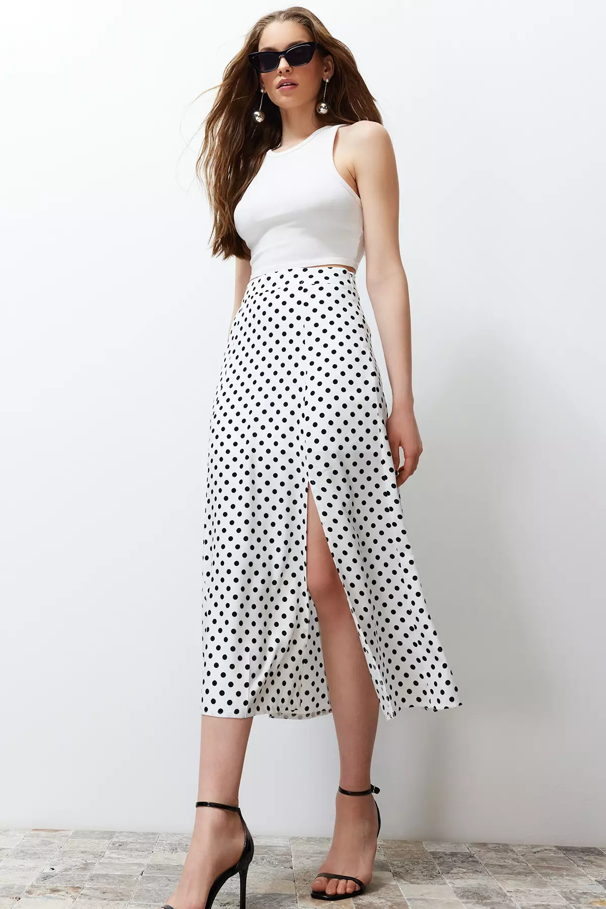 Polka Dot Slit Skirt