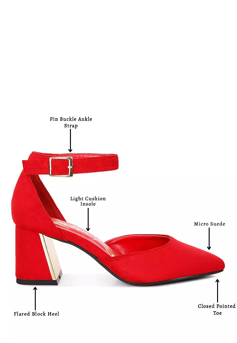 Sandal Bertumit Sudut Aksen Metalik Merah