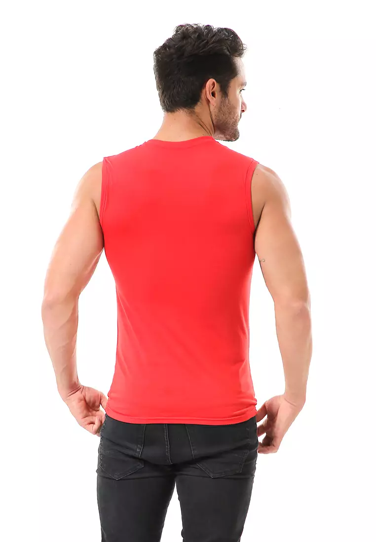 Bobby Atasan Kasual Pria Singlet Motif Toogy You Sleeveless Tshirt Material Cotton ORIGINAL - Red