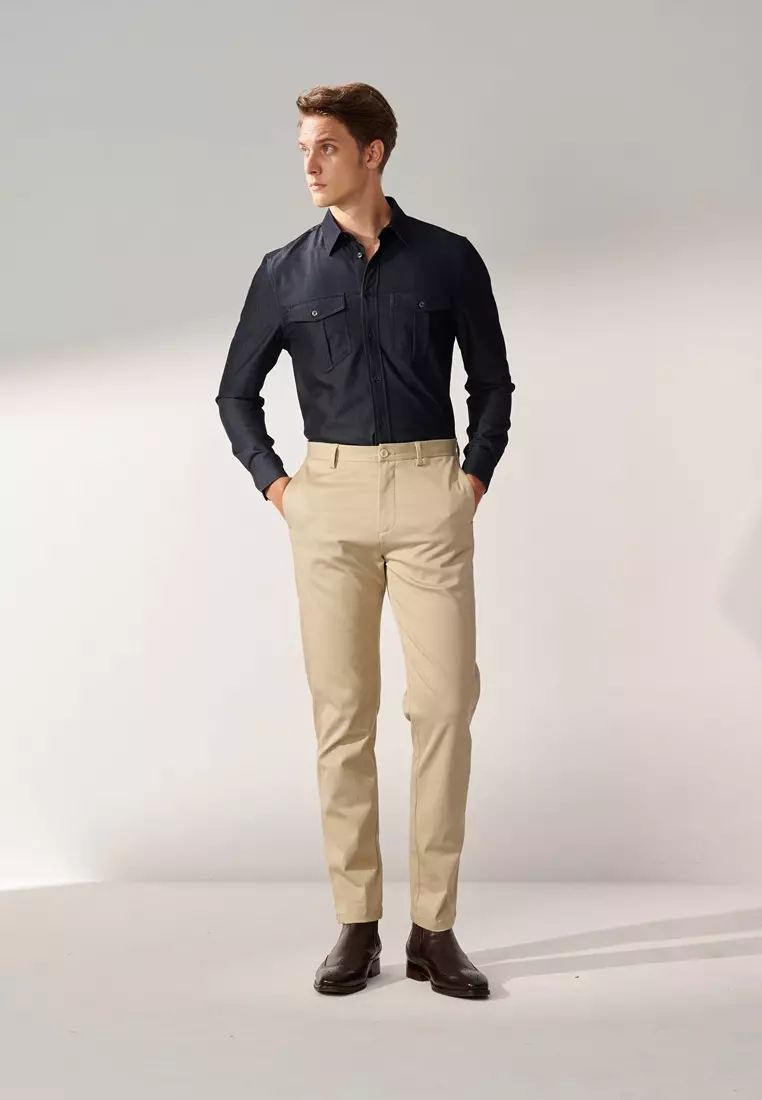 Beige Side-seam Slim Fit Stretch Chinos