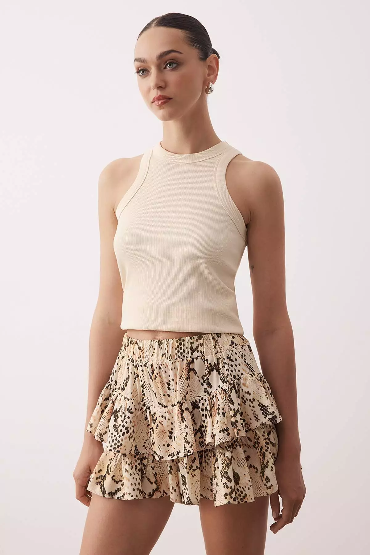 Mink Animal/Snake Patterned Viscose Skirt Flounced Shorts Skirt