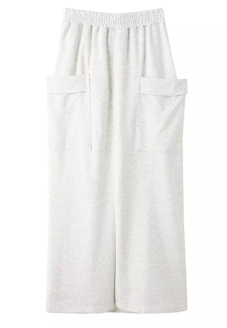 Casual Front Slit Pocket Elastic Waist Maxi Skirt [CA2991]