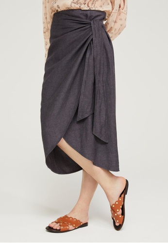 SISLEY grey Midi Skirt with Sash 2454FAAD621DEAGS_1