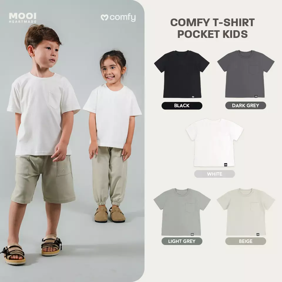 Mooi Kaos Anak Pocket Unisex Comfy T-Shirt Pocket Kids - White