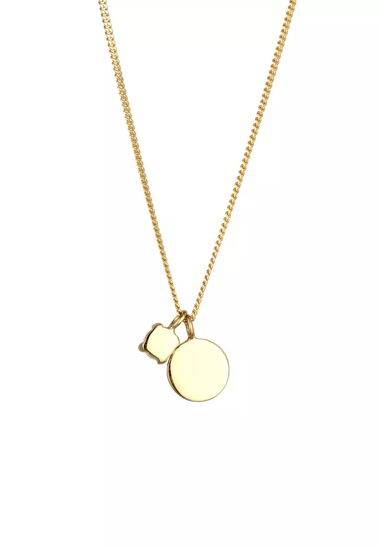 Kalung Perhiasan Perak 925 Wanita Circle Synthetic Opal Gold Plated