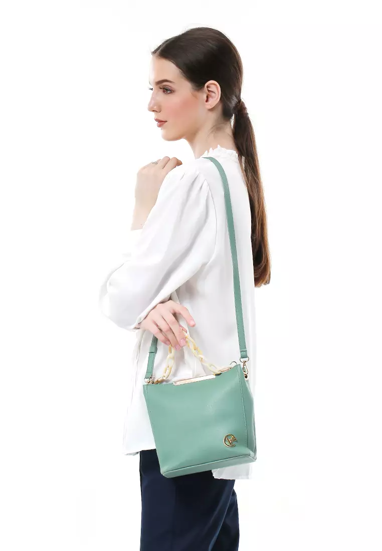 Viona Sling Bag Wanita Remaja Rantai Premium Polos - Soft Green