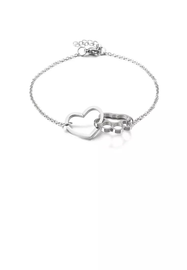 Simple and Cute Hollow Heart-shaped Cat Paw Footprint 316L Stainless Steel Bracelet