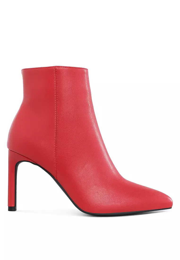 Discount on London Rag  shoes - SKU: Textured Stiletto Heel Ankle Boots In Red