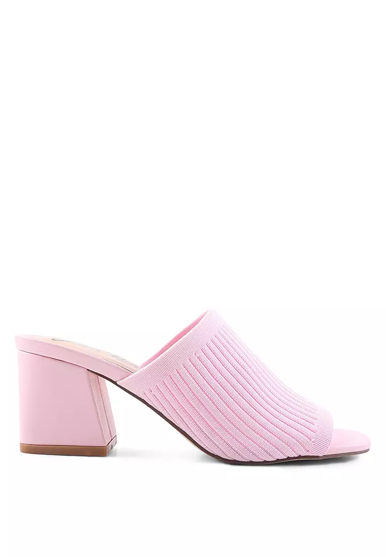 Discount on London Rag  shoes - SKU: Pink Block Heeled Knitted Sandal