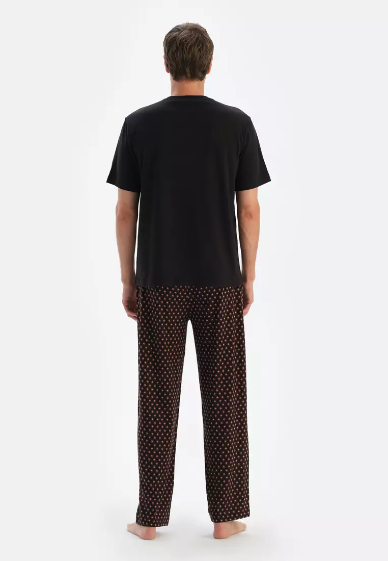 Navy T-Shirt & Trousers, Crew Neck, Regular Fit, Short Sleeve Sleepwear for Men