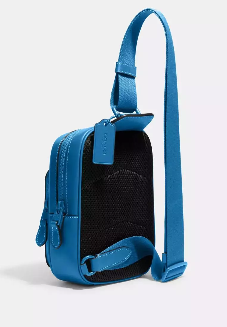 Coach Track Pack 14 In Signature Leather Blue Jay