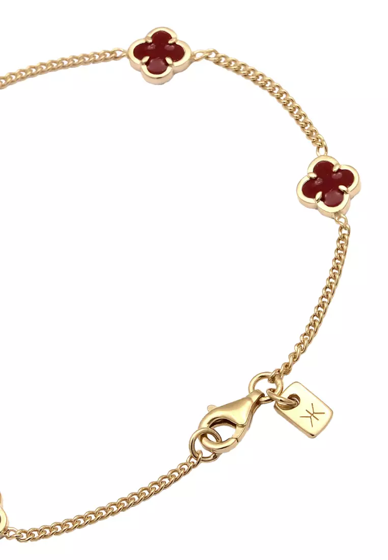 Men's Silver Red Enamel Clover Bracelet – Gold-Plated