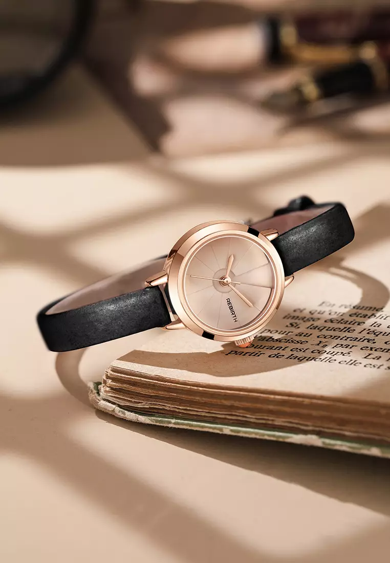 Jam Tangan Wanita Gaya Korea yang Elegan Tali Kulit Anti Air Jam Tangan Cewek Hitam