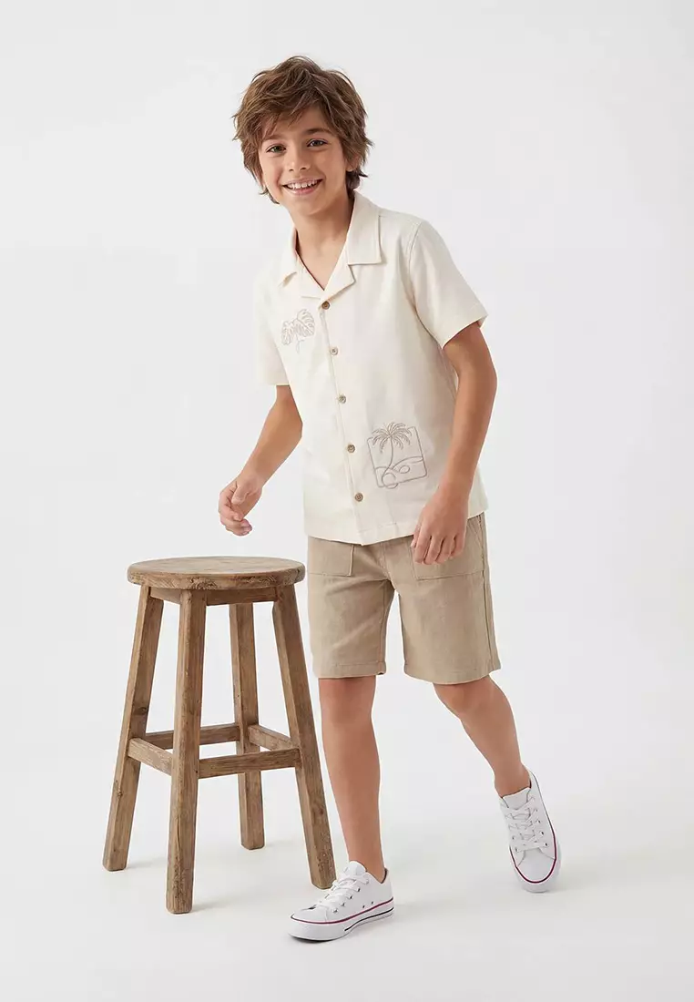 Palm Embroidered Short Sleeve Knitted Bottom-Top Set
