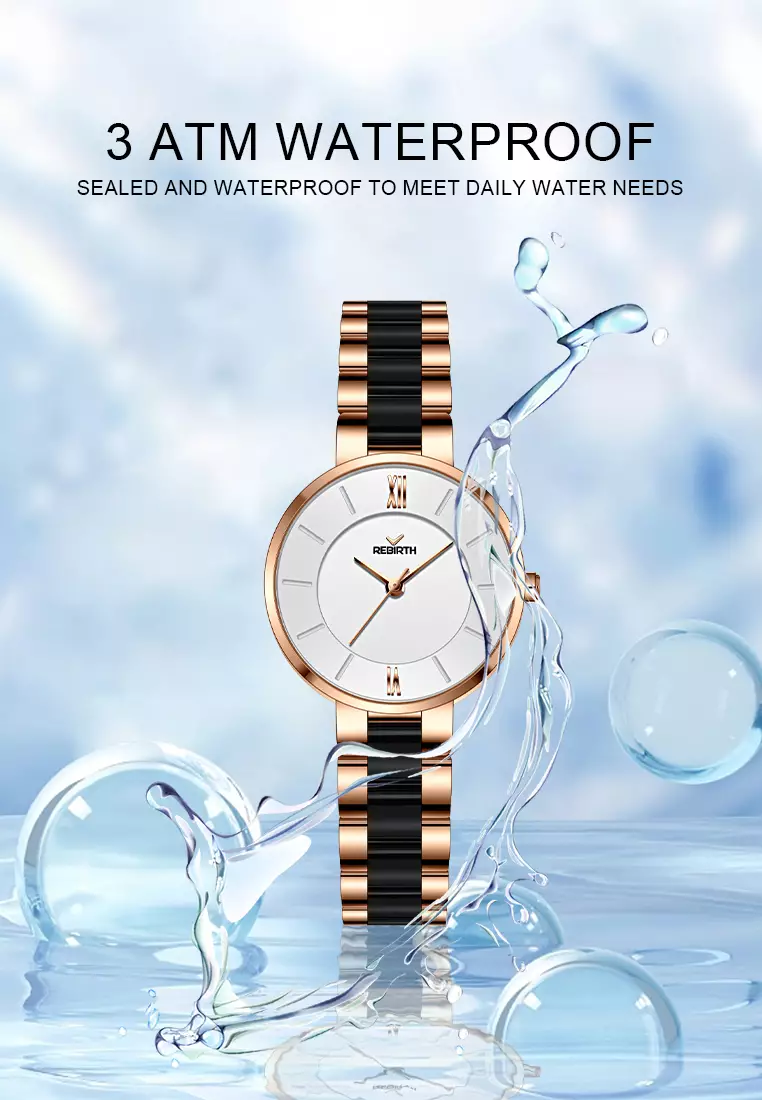 Jam Tangan Wanita Anti Air Original Korea Elegan Kuarsa Tali Keramik Jam Tangan Cewek blackwhite