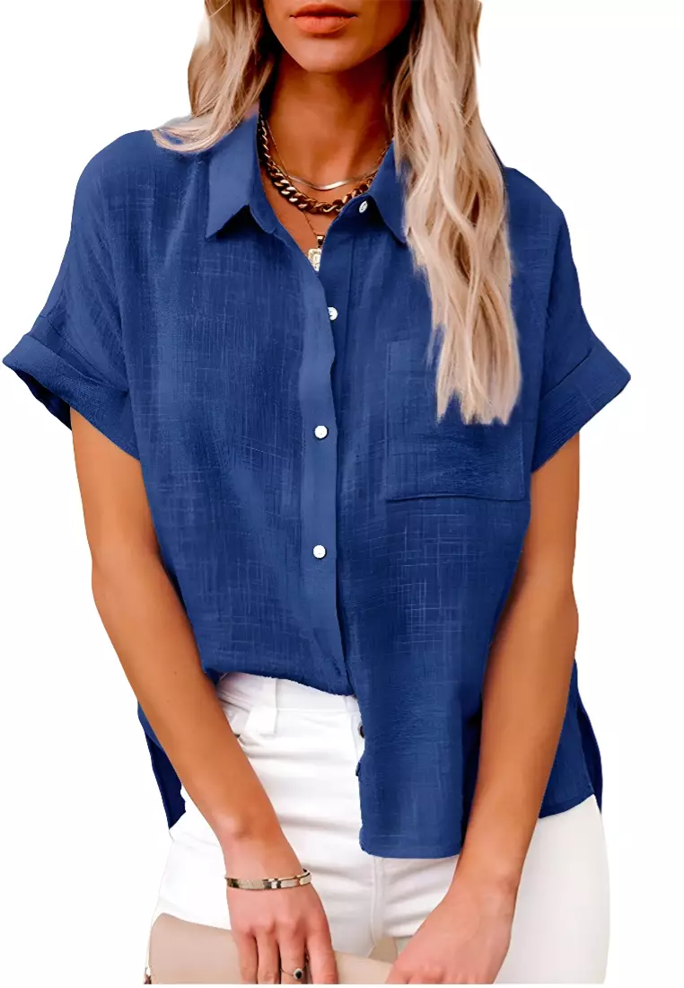 New Top Cotton And Linen Pocket Short-Sleeved Shirt