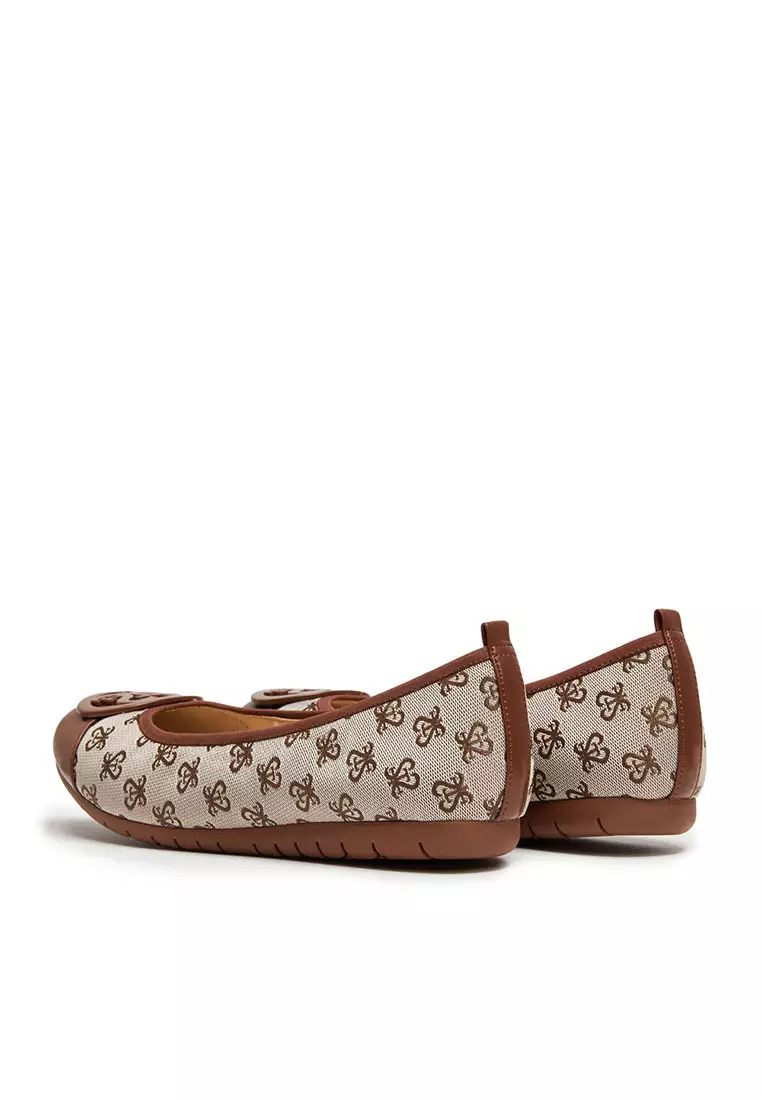 Staccato Classic St Buckle Monogram Duo Tone Flats - Coffee (9CP63-COF)
