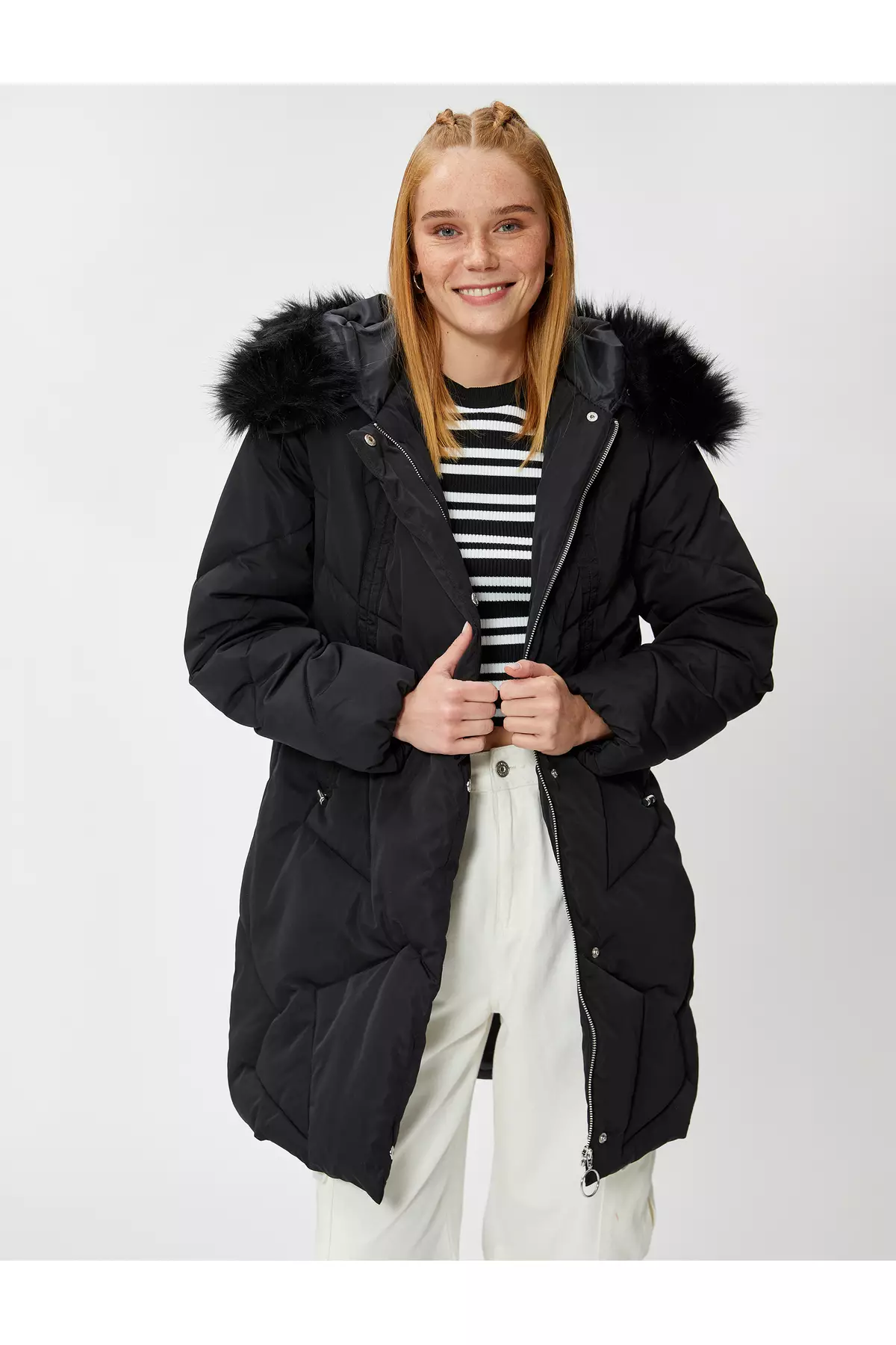 Womens down coat with fur trim discount