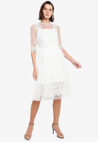 Hopeshow white Lace Mesh Midi Dress EADBCAA8F6D596GS_1