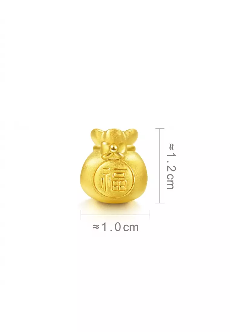999 24K Solid Gold Cultural Blessings Auspicious Fortune Bag Charm 89197C (Bracelet not included)