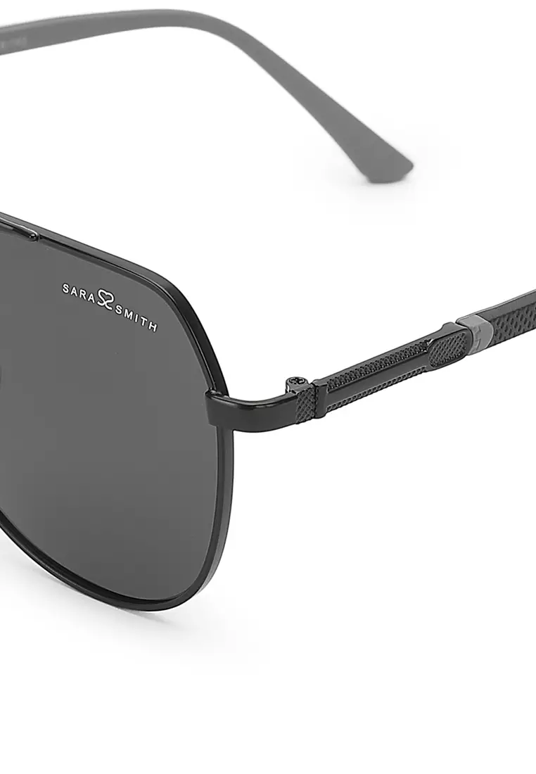Unisex Stylish Polarized Aviator Sunglasses (Kacamata Hitam) - Hitam / Abu-Abu