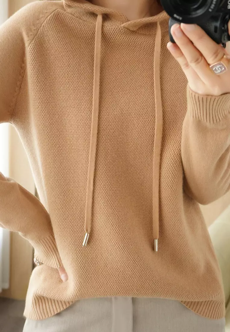 VANSASolid Color Hooded Knitted Sweater VCW-Kw-05232