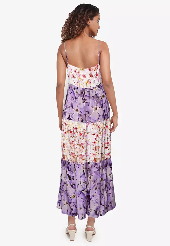 Purple floral print maxi dress store
