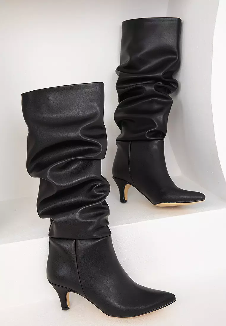 Slouchy Kitten Heel Long Boots