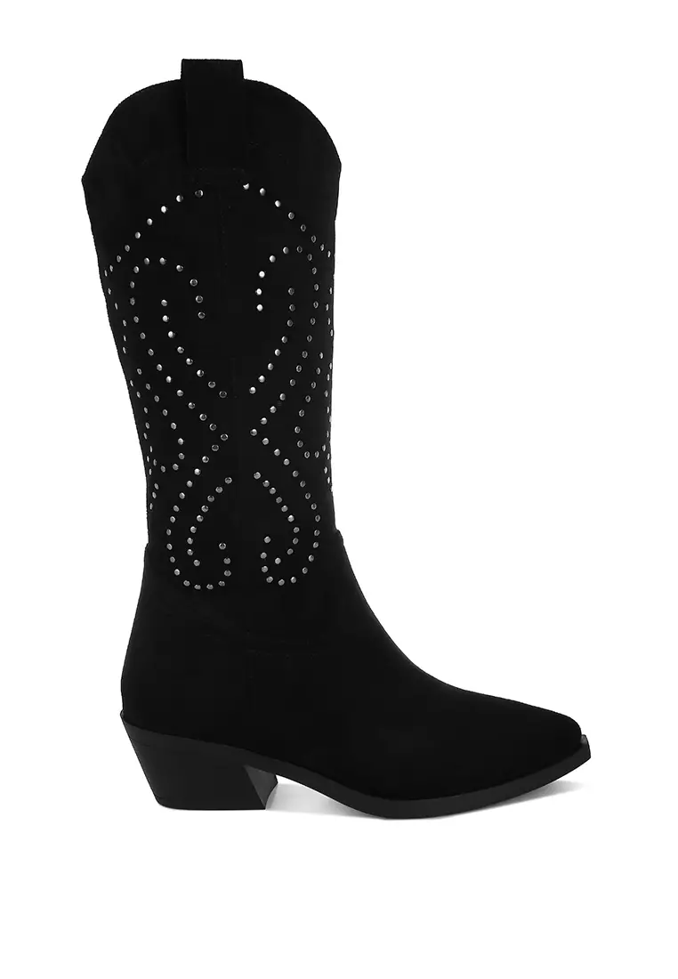 Discount on Rag & CO.  shoes - SKU: Studs Embellished Cowboy Boots in Black