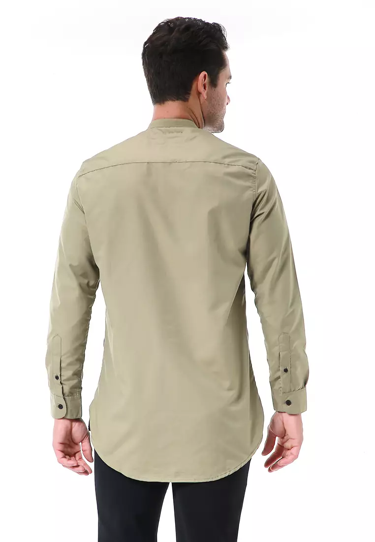 Leopold Kemeja Koko Pria Lengan Panjang Design Variasi Warna Material Cotton ORIGINAL - Army Black