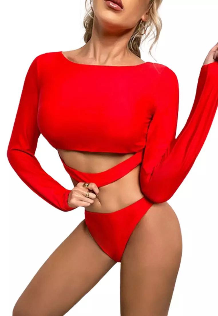 Buy LYCKA LKL8022 European Lady Two Pieces Swimsuit Red 2024