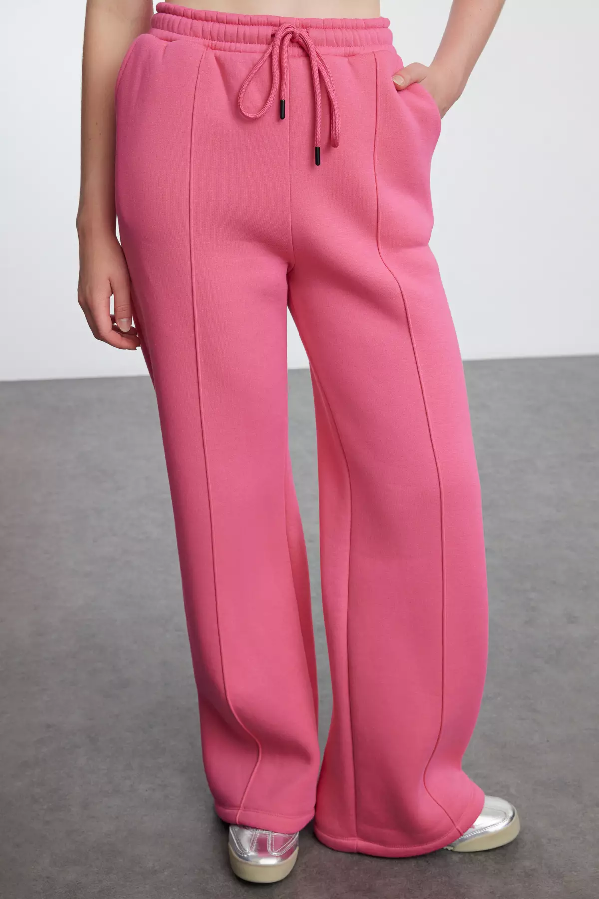 Pink 3-Piece Fleece Hooded Relaxed Knitted Tracksuit Set Twoaw25Em00007