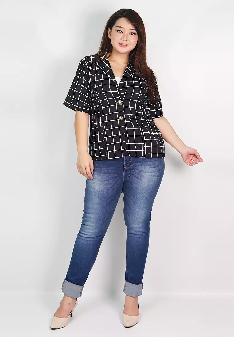 Plus Size Blazer Amara Check Black