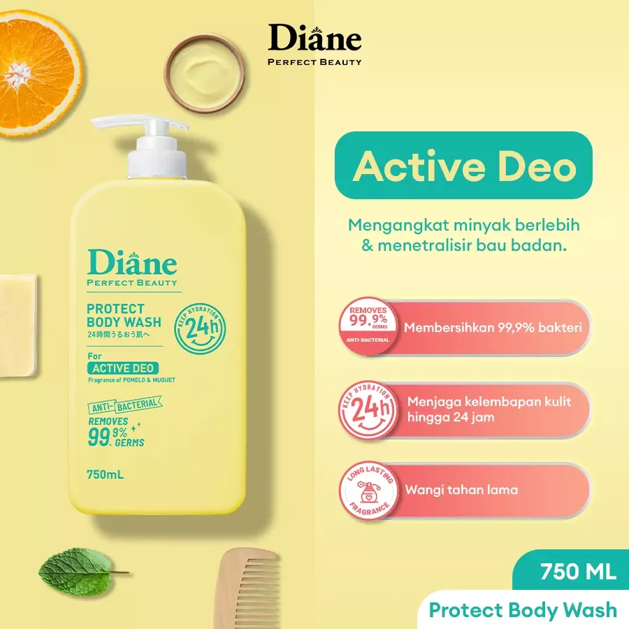 Diane Protect Body Wash For Active Deo 750ml – Sabun Mandi Cair Untuk Kulit Berminyak