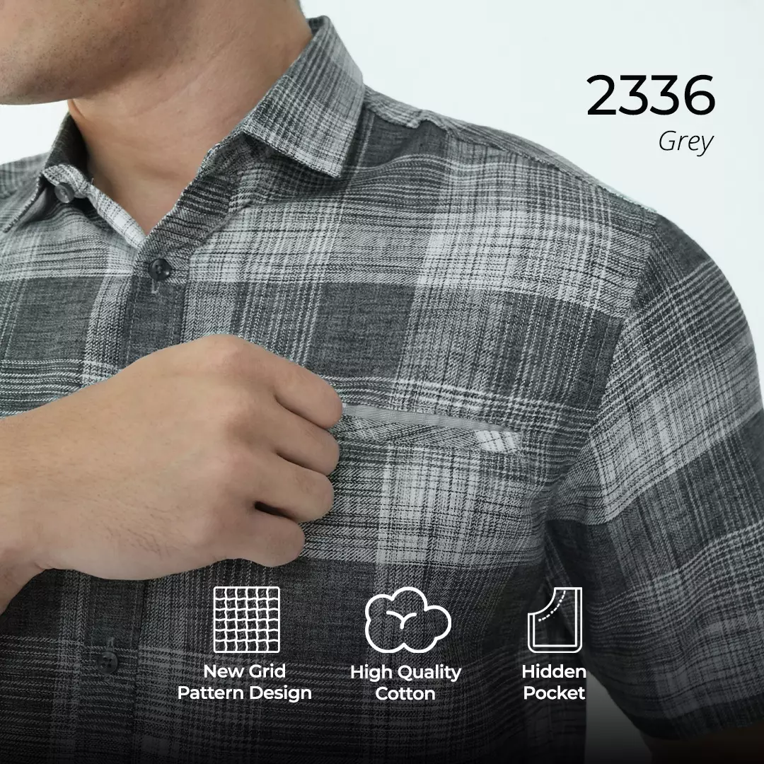 Casella Kemeja Chicago Pria Lengan Pendek Exclusive Motif Kotak 2336 Grey
